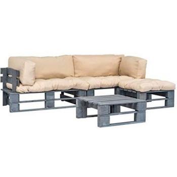 tlg. Garten-Lounge-Set Paletten Sandfarbene Auflagen Holz