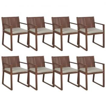 Sassari 8-Piece Rustic Acacia Wood Outdoor Dining Chair Set with Taupe Water-Resistant Cushions
