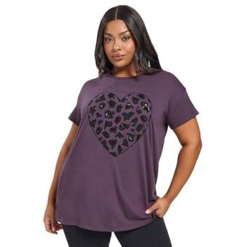 Yours Leopard Sequined T-Shirt in Purple – Women’s Size 22/24