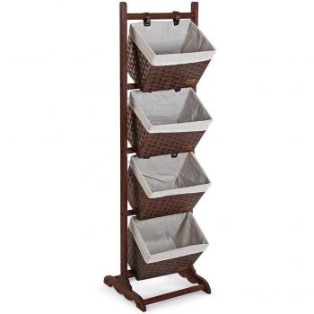 VERSA Mobile da Bagno con Cestini Stile Bagno, Misure (h x l x l) 125,0 x 35,0 x 35,0 cm, Cotone, Legno, Rattan, Colore Marrone Scuro