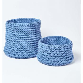 Homescapes - Blue Cotton Knitted Round Storage Basket, 42 x 37cm