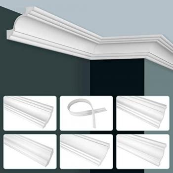 Hexim Stuckleiste P824 flexi, 2 Meter / 1 Leiste, Stuckleisten Decke modern, PU Hartschaum & Flexibel - 2m Deckenleisten glatt Zierprofile Leisten Deckenprofil Stukatur (2 Meter)