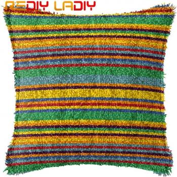 Latch Hook Pillow Case - Blue Red Stripes