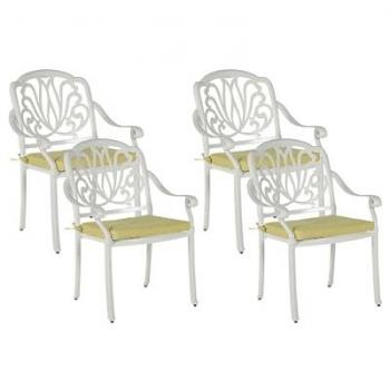 Set di 4 Sedie da Giardino Classiche in Alluminio Bianco con Cuscini