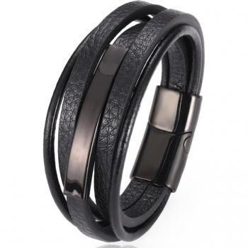 Brazalete de cuero con acero inoxidable y hebilla magnética