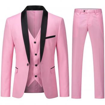 Conjunto de Boda Casual Rosa para Hombre 3 Piezas 3XL