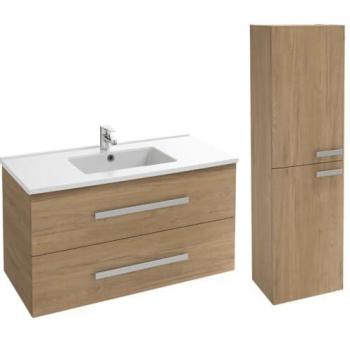 Pack meuble salle de bain 100cm 2T poignées fixes Blanc brillant + colonne 40cm 2P poignées fixes Blanc brillant Ola Up