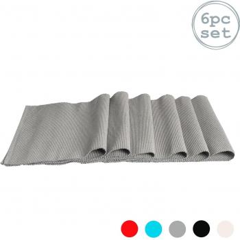 Nicola Spring 48 x 33cm Grey Ribbed Cotton Placemats Set of 6