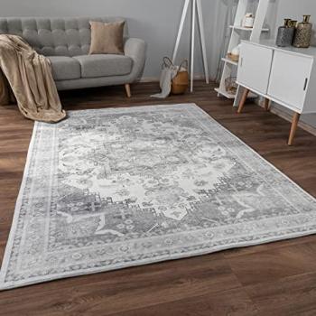 Alfombra Salon De Habitacion Pelo Corto Motivo Oriental Ornament Suave 80x150 cm, Grigio 3 - Paco Home