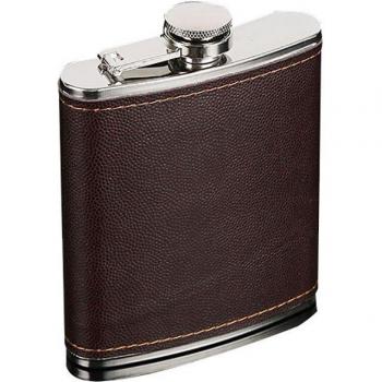 Frasco de almacenamiento de whisky en acero inoxidable con cuero sintético
