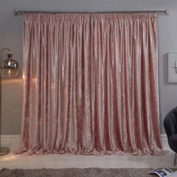 Sienna Crushed Velvet Pair of Pencil Pleat Curtains - Pink / 182cm / 116cm