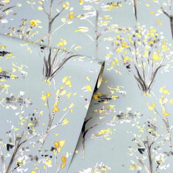 Watercolour Tree Wallpaper Arthouse Grey White Yellow Floral Flower
