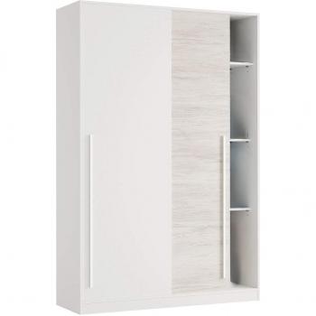 Armario de 2 Puertas Correderas 120 cm – Estantes y Barra Colgante – Blanco & Velho