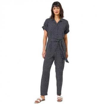 Spot Print Collared Jumpsuit
