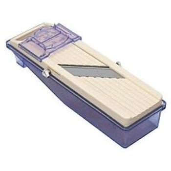 Mandoline professionnelle Benriner 3 lames couloir 6,5 cm + poussoir et bac