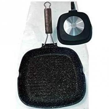 Bistecchiera con rivestimento in pietra 28x28 cm Antik Ars manuale con coperchio pieghevole