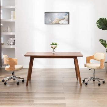VIDAXL Sedia Da Ufficio Girevole Crema In Legno Piegato E Similpelle