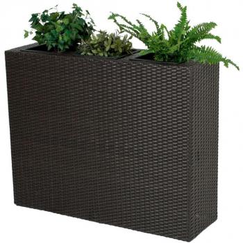 Rattan Raumtrenner mit 3 Pflanztöpfen