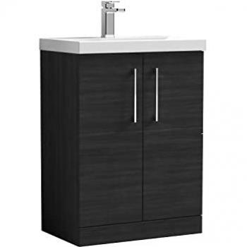 Nuie Arno 2 Door Vanity Unit with 50mm Profile Basin | Charcoal Black | MDF | 600mm