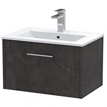 Hudson Reed Juno 600 mm Wall‑Mounted Single Drawer Vanity in Metallic Slate with 18 mm Basin