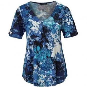 T-shirt Élégant - bleu à motifs floraux - Taille M de Goldner Fashion