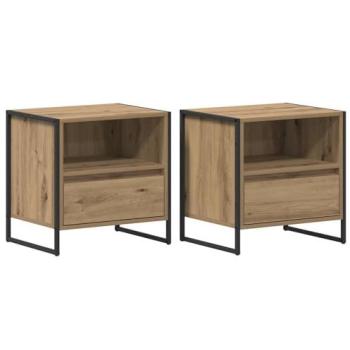 Double Oak Nightstand with Drawer – 50x39.5x50 cm (Set of 2)
