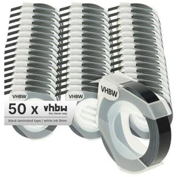 50x 3D Embossed Label Tape compatible with Typo Clic Label Printer 9 mm, White on Black - Vhbw