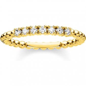 Thomas Sabo Charm Club Sterling Silver Yellow Gold Zirconia Dot Stacking Ring TR2323-414-14-60 - Size 56