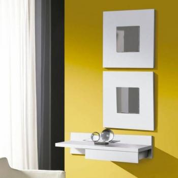 Mueble de entrada tipo cajún con color blanco y 2 espejos