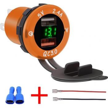 Dual USB Car Charger Waterproof DC12V-24V with QC3.0 Fast Charging
