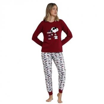 Peanuts Snoopy Cool Damen Langarm-Pyjama in Bordeaux