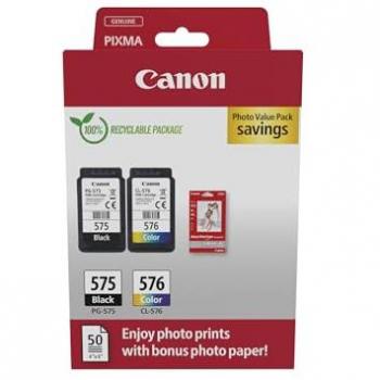 Pack Duo Cartouches Canon PG‑575 Noir & CL‑576 Couleur + 50 Feuilles Photo