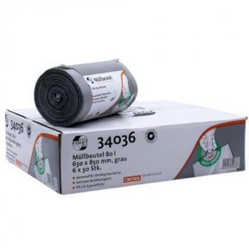 Deiss FIRST PLUS Müllsäcke, mit Tragegriff, LDPE, 14 µm, grau, B 630 x H 850 mm, 80 Liter, 300 Stück
