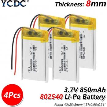 850mAh 3.7V Lithium Polymer Battery 802540 with PCB
