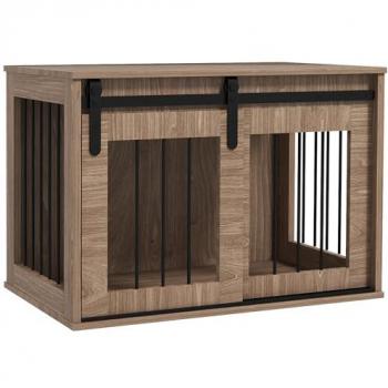 Cage de Sécurité pour Chien Industrielle – Acier Noir, Portail Glissant – Effet Bois