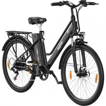 Bicicleta eléctrica ONESPORT OT18 City, neumáticos anchos 26*2.35 pulgadas, motor 250W 25km/h, batería grande 36V 14.4Ah hasta 100km alcance máximo, cambio Shimano de 7 velocidades, horquilla delantera con amortiguación, aplicación Bluetooth para es