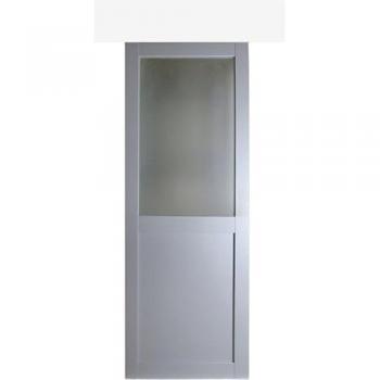 Puerta corredera Athena en enrobe gris claro 73 cm con rail blanco y 2 coquillas