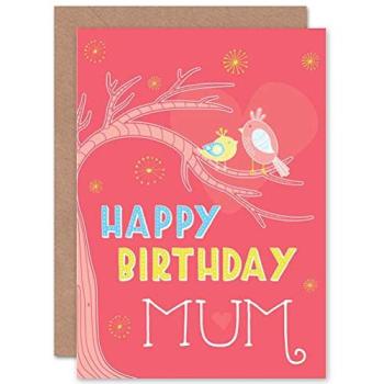 Birthday Happy Mum Mother Ornate Birds Tree Greeting Card (Blank Inside)