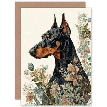 Boho Doberman Flower Greeting Card