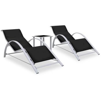 Chaises longues noires en aluminium avec table - lot de 2