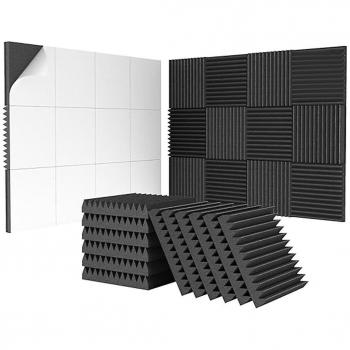 Panneaux sonores pyramides en mousse noire auto-adhésifs 24 pack