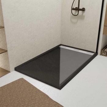 Plato Ducha Negro Estilo Piedra 80x120x4 + Rejillas Cromadas y Blanca Mate