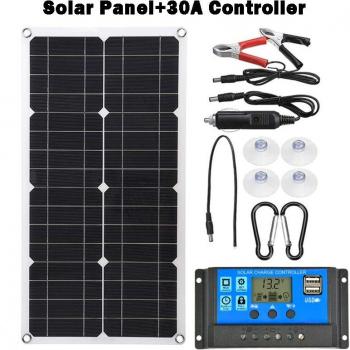 50W Solar-Panel mit zwei USB-Ausgängen, Poly-Solarzellen, 10/20/30/40/50A Laderegler für 12V Batterie, wasserdicht