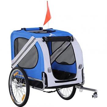 Pawhut - Remorque vélo pour chien animaux pliable 8 réflecteurs drapeau barre attelage inclus acier polyester imperméable max. 30 Kg 130L x 73l x 90H