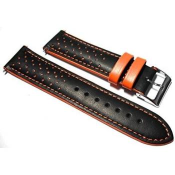 Calf‑Lined 22 mm Italian Leather Black/Orange Racing Strap