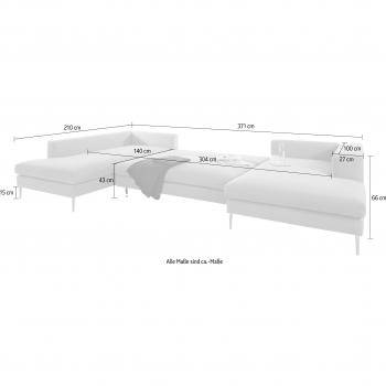 Finnja U‑Form Wohnlandschaft OTTO – silberfarben, 371 × 83 × 210 cm, 100 % recycelte Microfaser, Bettoption