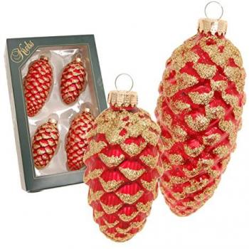 Krebs Glas Lauscha „Glas‑Zapfen Rot mit Glitter“ (4‑teilig)