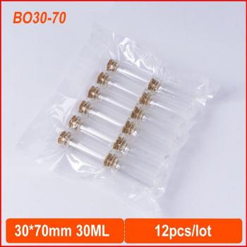 Set de 12 Botellas de Vidrio con Tapa de Corcho, 30*100mm, 50ML