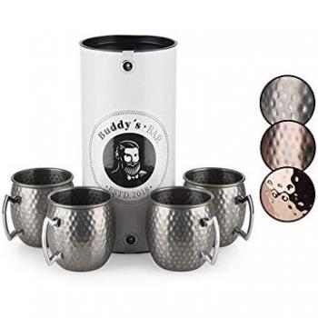 Buddy´s Becher „Buddy´s Bar“ – 4‑teilige Set‑Box – 500 ml Moscow‑Mule‑Becher in robustem Edelstahl, Hammerschlag‑Design