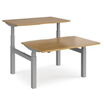 Height Adjustable Back-to-Back Desks 1200mm - Oak Tops with Silver Frames